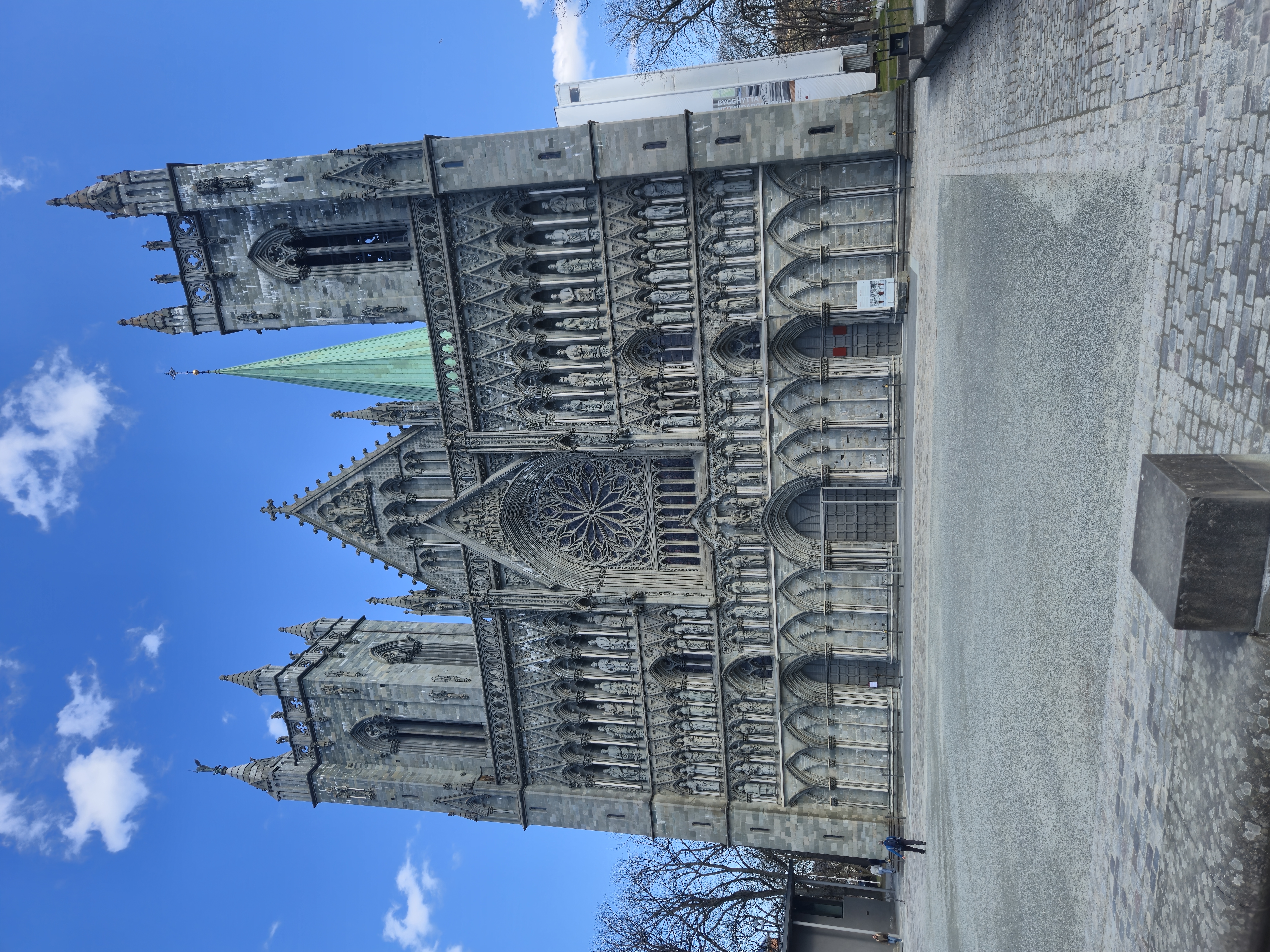 Nidaros Cathedral in Trondheim on a sunny day.